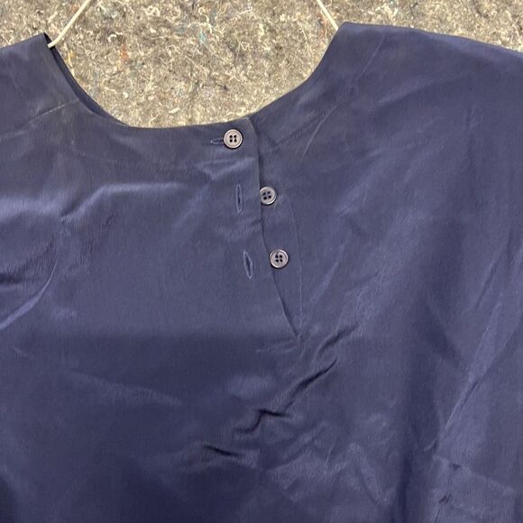 Character Club Blouse Women 8 Blue Short Sleeve Padded Shoulders Shirt - Picture 9 of 10